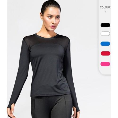 Womens tight-fitting PRO fitness running yoga sports T-shirt, wicking and quick-drying mesh stitching stretch long sleeve 2029