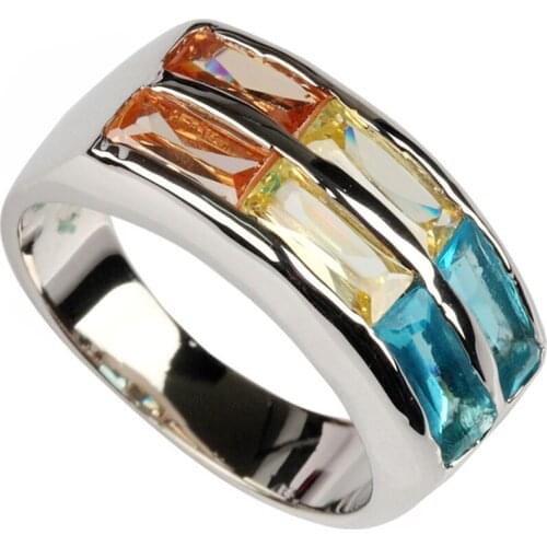 Fleure Esme Explosion models Wedding Rings for women accessories Blue champagne yellow Cubic Zirconia Rhodium Plated R180 size 6