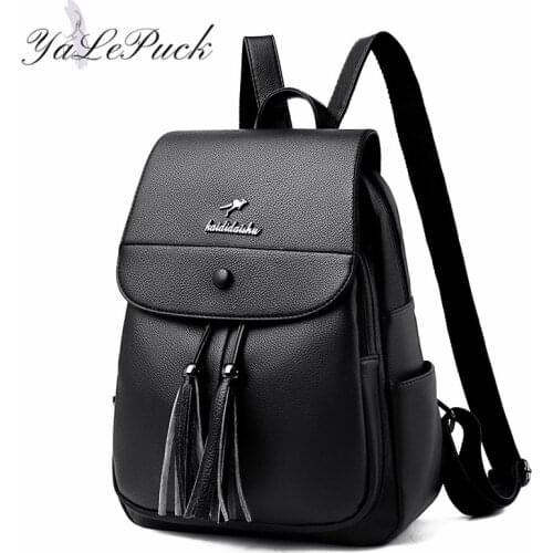 New Women tassel Backpacks Female Vintage Shoulder Bags School Bags for Girls Designer Leather Women Travel Backpack Mochilas