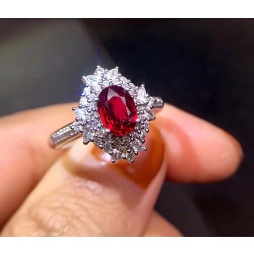 Fine Jewelry Real 18K White Gold 100% Natural GRS1.01ct Red Ruby Gemstone 18k Gold Diamonds Stone Female Ring for Women Rings