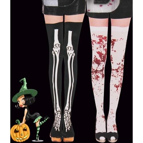1 Pair Halloween Costumes Halloween Supplies Stocking Halloween Bloody Socks Cosplay Over Knee Socks Scared Bone Accessories New