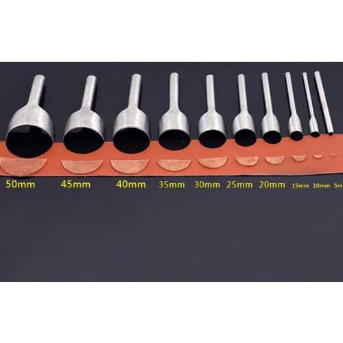 10Pcs Steel Leather Craft Tools 5-50MM Leathercraft Half-Round Cutter Punch Strap Belt Wallet End DIY Punch Leather Making Tool