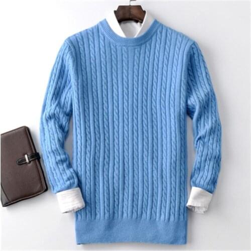 100%cashmere twisted thick knit men korean style Oneck H-straight thick pullover sweater 4color S-2XL retail wholesale