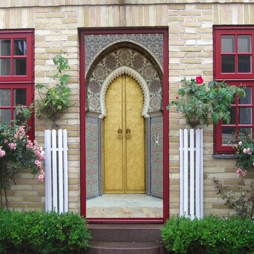 3D Creative Door Stickers Muslim Classical Home Stickers Bedroom Living Room Corridor Door Decorative Pvc Wall Stickers