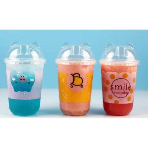 500ml Creative cartoon cute disposable milk tea juice cold drink plastic cups 500ml U shape party birthday favor beverage cup