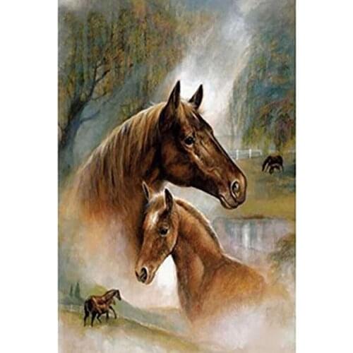 5D Diamond Painting Horse Mother and Son Diamond Embroidery Cross Stitch Rhinestone Mosaic Full Round Drill DIY Animal Wall Art