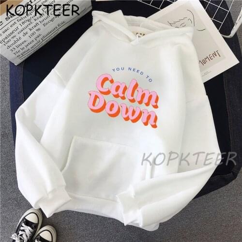 White Pink You Need To Calm Down Hoodies Womens Harajuku Hoodie Sweatshirt Pullover Tops Blouse with Pocket Fashion Clothes