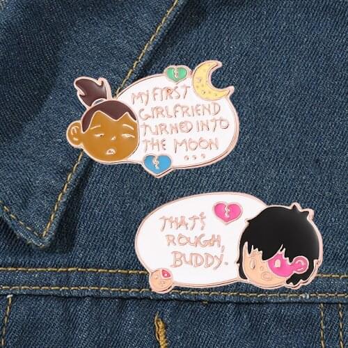 Letters Cartoon Character Enamel Pin My First Girl Friend Brooch Popular Cute Fashion Anime Brooches Badge Lapel Pin Gifts