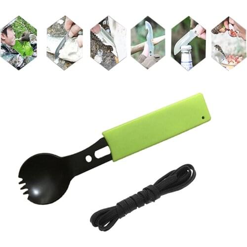 Camping Tool urvival Kit Cookware Spoon Fork Bottle Opener Portable Multifunctional Safety & Survival Durable Stainless Steel