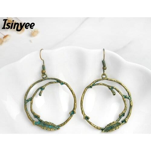 ISINYEE Vintage Tree Branches Leaf Round Earring Metal Small Hoop Earrings For Women 2017 Gold Punk Ethnic Jewelry