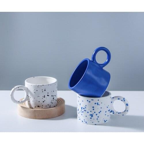 Nordic Ceramic Coffee Mugs Cup Blue Hand Pinch Irregular Big Handle Couple Cup Home Breakfast Milk Oatmeal Cappuccino Latte Cup