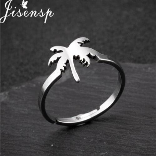 Jisensp Bohemian Style Vintage Fashion Coconut Tree Finger Rings Adjustable Stainless Steel Ring for Women Girls Travel Gift