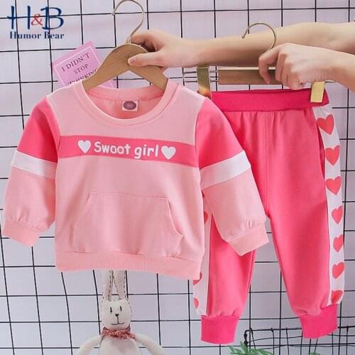 Humor Bear Girls Clothing Sets Spring Autumn Long Sleeve Letter Printed T-Shirt+Long Sport PatchworkPants 2pcs Toddler Clothes