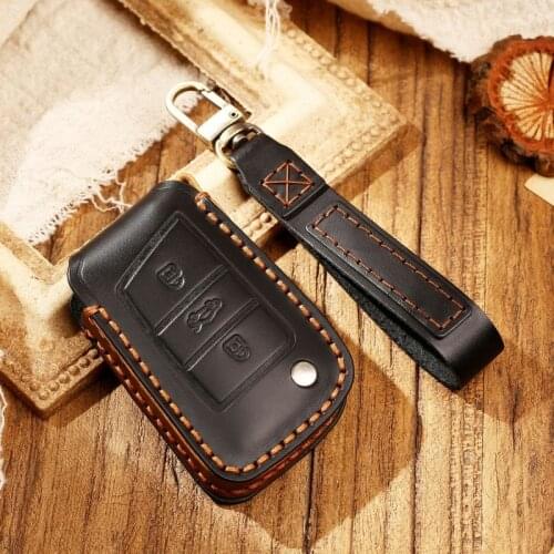 Leather Car Key Case Cover for Volkswagen VW Golf 7 MK7 Tiguan Mk2 for Skoda Octavia 3 A7 Kodiaq Seat Leon 5F MK3 Ateca(no filp)