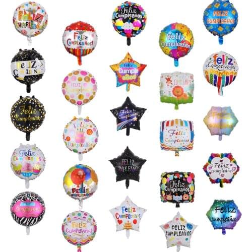 10pcs 18inch Spanish Happy Birthday Foil Balloons Feliz Cumpleanos Round Western Helium Balloons Party Decorations Supplies
