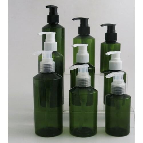30 x 100 150 200ml Refillable Empty sloping shoulder Green Amber Plastic Bottle Lotion pump Container Liquid Soap Shampoo Bottle