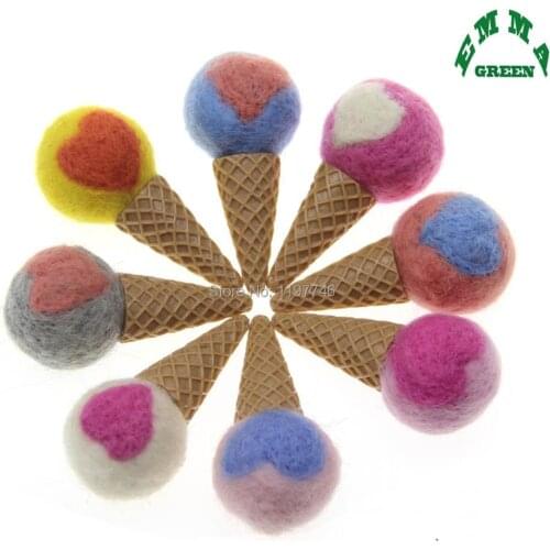 Ice Cream Heart Pattern Wool Felt Ball for Craft DIY Soft Wedding Home Decoration Garment Sewing on Cloth Accessories 2019