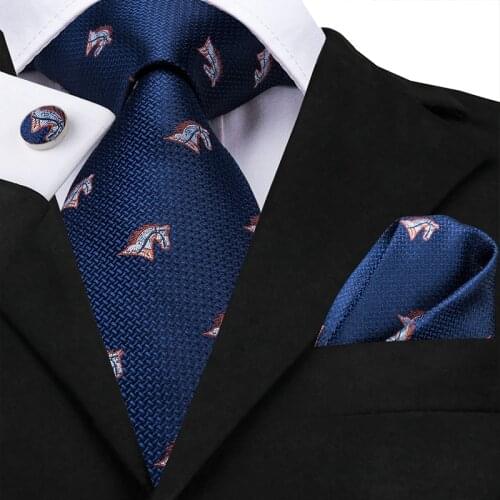 Hi-Tie Silk Mens Tie Set Novelty Designer Animal Fish Shark Tie 2019 Fashion Party Wedding Tie Set Green Blue Neckties