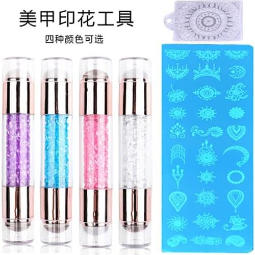 Nail Art Dual-ended Colorful Rhinestone Stamper Silicone Transparent Pen Set With Mold For DIY Design Nail Art Decoration F0360
