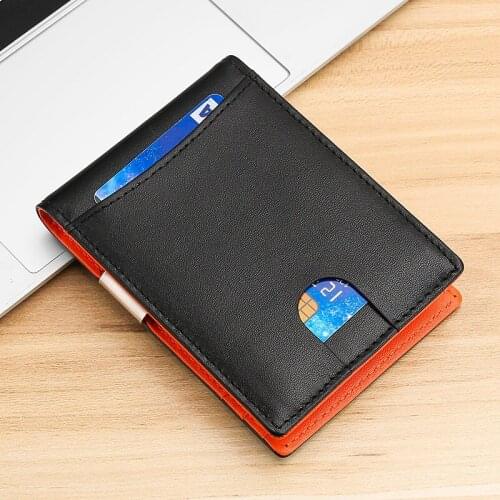2021 New Fashion Men Portable Short Wallet Creative Soft Leather Dollar Clip Metal Buckle Men Card Bag