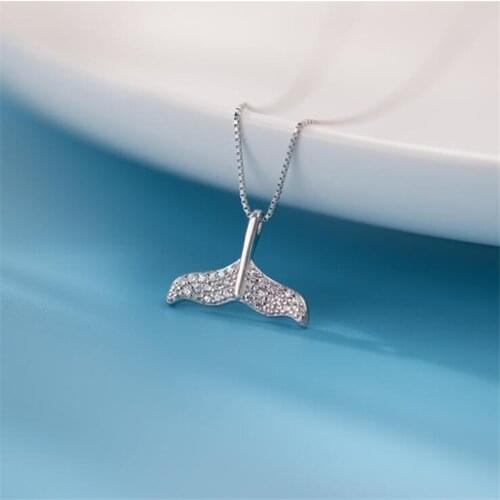 New Temperament Mermaid Tail Cute Fish 925 Sterling Silver Jewelry White Fishtail Crystal Clavicle Chain Pendant Necklaces H552