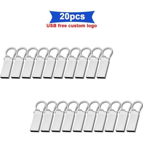 20pcs/lot new Techkey USB Flash Drive 64GB Metal Steel Pen Drive 32gb memory cel usb stick High Speed Pendrive Key u disk gift