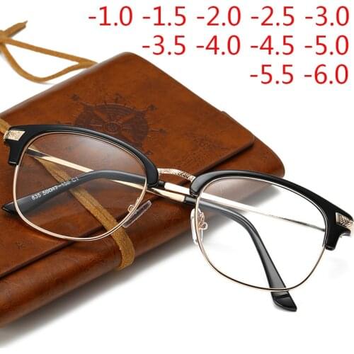 -1 -1.5 -2 -2.5 -3 -3.5 -4 To -6.0 Finished Myopia Glasses Women Men Retro Metal Frame Square Students Myopia Glasses For Unisex