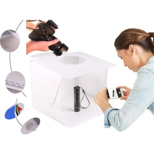 Portable Photo Studio Box Foldable Shooting Tent Kit Adjustable Brightness For Product Display Photo Light Box 20CM-White