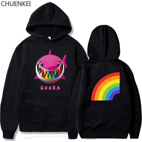 Rapper 6ix9ine gooba rainbow Hoodies streetwear Cartoon shark hip hop rapper Long Sleeve Velvet Warm Soft Pullovers Sweatshirts