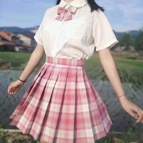 [Raspberry black tea] Student Girls Japanese Sweet College School JK Uniform White Pink Short Sleeve Sailor Pleated Skirt Suits