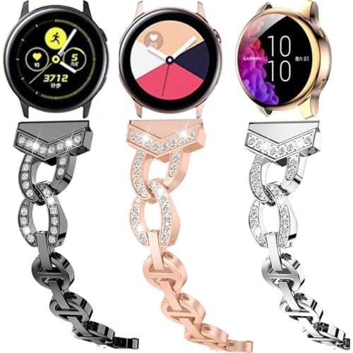 Stainless Steel Diamond Band For Samsung Galaxy Watch Active 2 3 40mm 44mm 41mm 42mm S2 S4 Bracelet Wristband 20mm Watch Strap