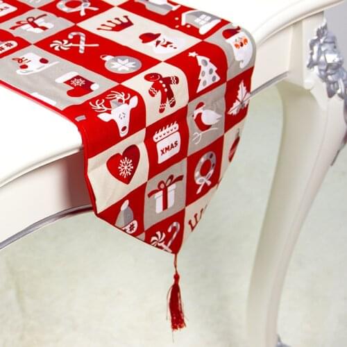 35*180 Fabric polyester cotton Christmas table flag with table winner with tassel tablecloth home party Decor