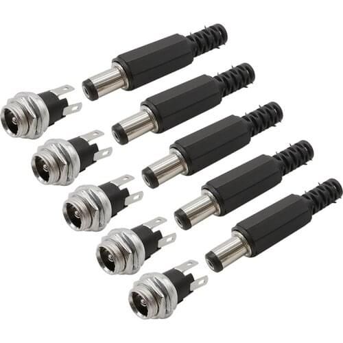 5.5x2.1mm DC Power Supply Male Plug Connector + 5.5*2.1mm DC Socket Female Jack Panel Mount 3 Pin Connector Terminal Adapter