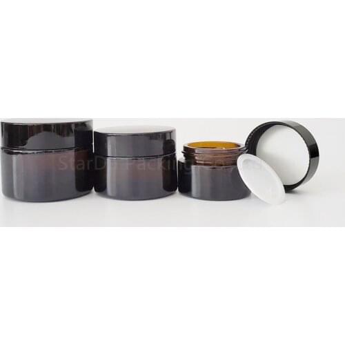 100pcs/lot 5g 10g 15g 20g 30g 50g glass jars for cosmetics Amber Glass Cream Jars Cosmetic Packaging with lid black plastic caps