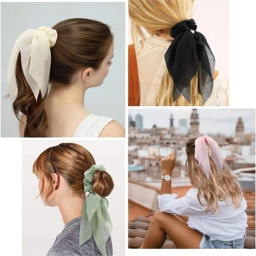 Fashion Simple Style Bowknot Floral Hair Scrunchie Women Stripes Summer Ribbon Hair bands Elastic Ties For Girls Ponytail Holder