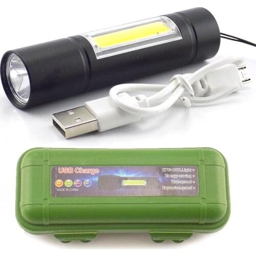 High powerful 2 LED COB Q5 Mini flashlight USB rechargeable Battery flash Torch Work light Torch Lamp for Hiking Camping fishing