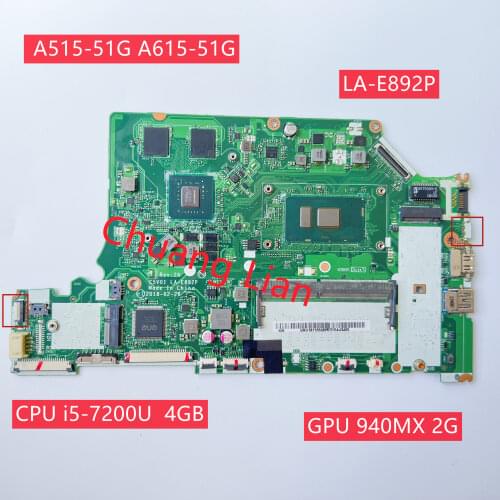 LA-E892P For Acer Aspire N17C4 A515-51G A615-51G A315-53G Laptop Motherboard With CPU i5-7200U 4G-RAM GPU 940MX 2G DDR4 100% OK