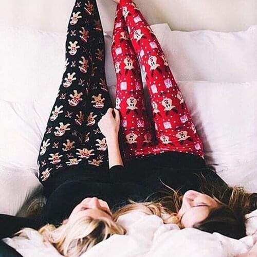 Women High Waisted Winter Warm Soft Cotton Christmas Snowflake Pajamas Leggings Fitness Skinny Xmas Party Homewear