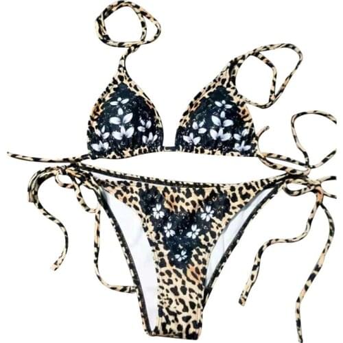 2021 Bikinis Women Two-piece Swimwear Set Leopard Printed Pattern Bikini Tops and Shorts Swimwear Halter Swimsuit Biquini