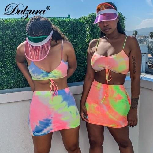Dulzura 2019 summer women two piece set tie dye skirt set 2 piece sexy streetwear festival clothes tracksuit outfits sportswear