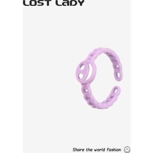 Lost Lady Womens Cute Ring High Quality Summer Colorful Enamel Hollow Happy Smile Face Open Cuff Ring Jewelry Girls Party Gift