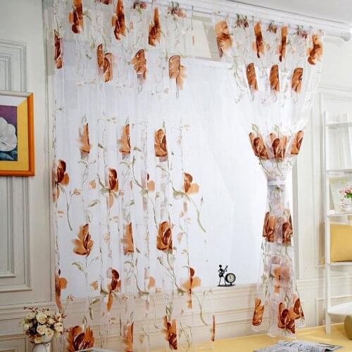 1PC Vines Leaves Tulle Door Window Curtain Drape Panel Sheer Scarf Valances Drapes In Living Room Sheer Voile Valance #YJ
