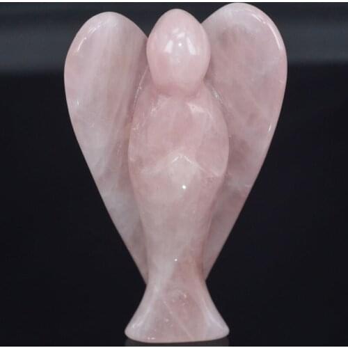 3 Inch Natural Rose Quartz Crystal Gemstone Carving Angel Statue Lucky Crafts Stone Figurine Chakra Healing Reiki Stone