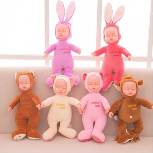 40cm 15.5 Inches Reborn Baby Rabbit Bear Plush Toys Cute Simulated Sleeping Baby Stuffed Calm Dolls for Children Gifts