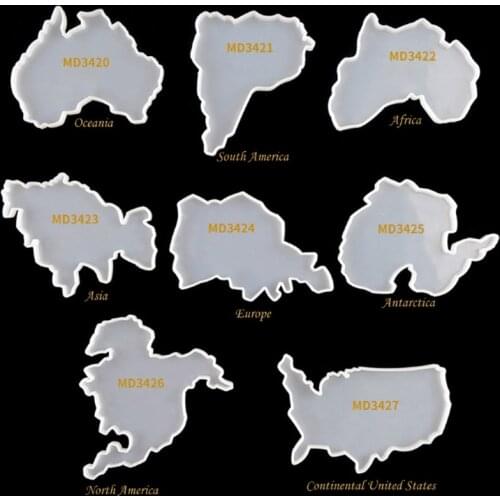 8Pcs Seven Continents Map Coaster Resin Mold Oceania Africa Europe Asia Map Silicone Tray Fruit Cup Mat Epoxy Resin Mold