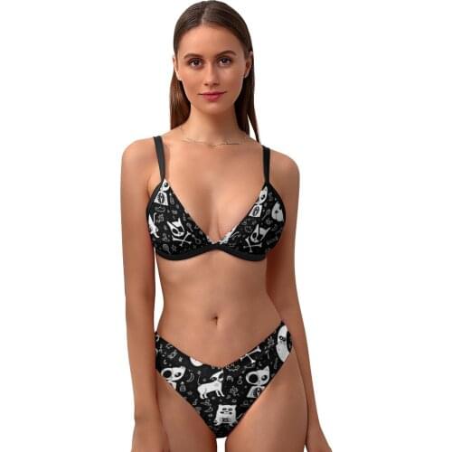 Skull Bikini Swimsuit High Leg Fancy Surf Swimwear For Big Breasts Cheap Two Piece Bathing Suit