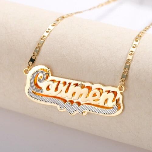 18k Gold Plated Two Tone Gold Personalized Double Plate 3D Name Necklace Customize Any Name Celebrity Style Necklace For Women