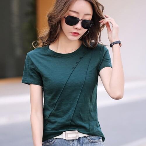 Shintimes Tee Shirt Femme Button Womens Tops White T Shirt Women 2021 New Summer Short Sleeve Woman Clothes Casual Tshirt Female