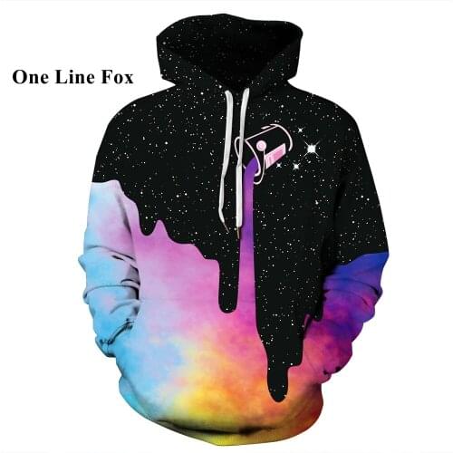 OneLineFox harajuku Halloween 3D Print Wolf Space Galaxy Pour Milk Hoodies Men Women Pullover Casual Hoodie Sweatshirts