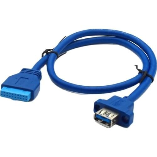 Single Port USB 3.0 Female PCB Mount Panel Type to Motherboard 20Pin Cable with screw holes 50cm